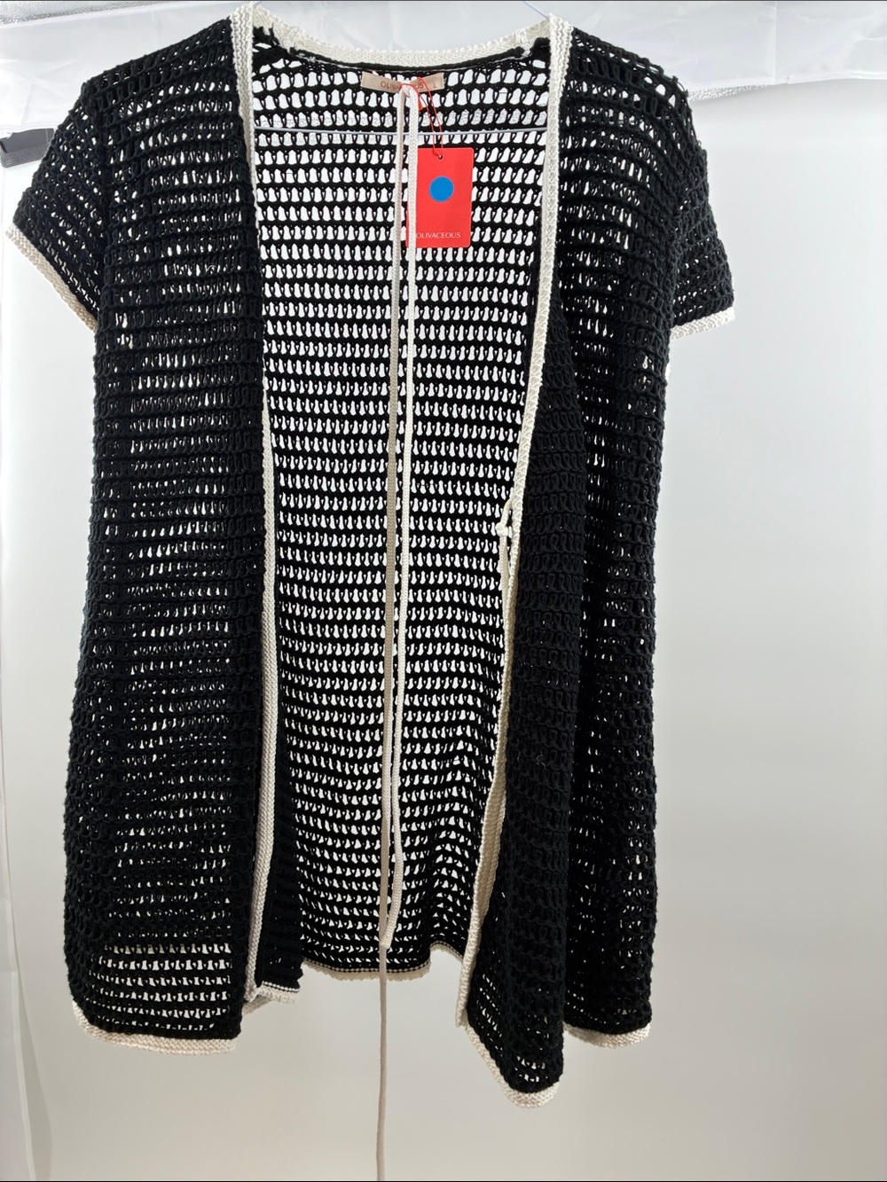 Olivaceous Black Crochet Swim Coverup with Cream Trim